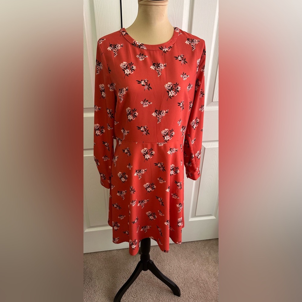 LOFT Vibrant Dusty Rose Floral Long Sleeve Dress